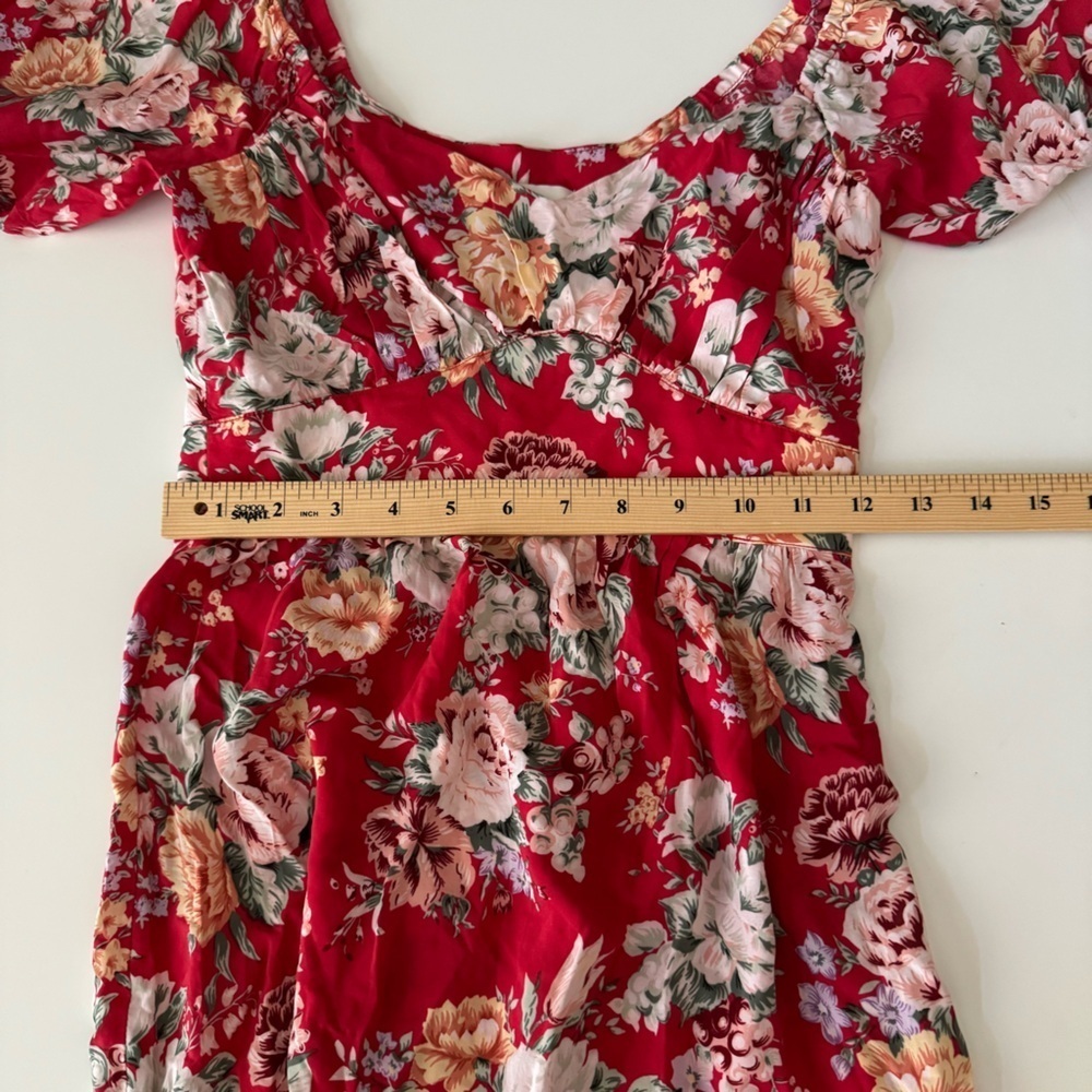 Auguste The Label Reverie Red Floral Print Tiered Puff Sleeve Midi Dress Size 0 - Picture 12 of 13